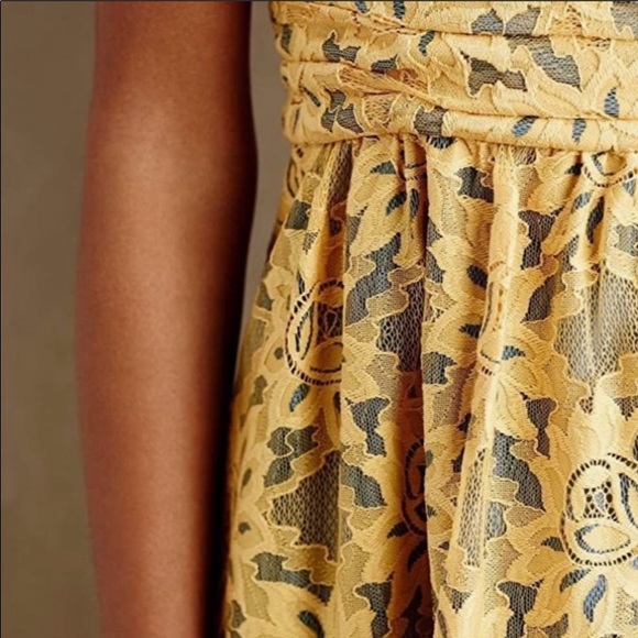 Anthro Plenty Tracy Reese Yellow Crochet Lace Overlay A-Line Dress - Picture 2 of 5